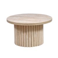 Ptt Çıtalı 80 cm Yuvarlak Modern Dekoratif Orta Sehpa Traverten Desenli MDflam