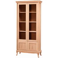 Kapaklı Camlı 90 cm Ahşap Salon Kitaplık Dolabı Cilasız Ham