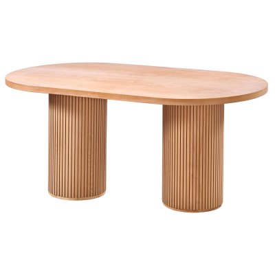 200 cm Oval Yemek Masası (8 Kişilik) Çizgili - Ahşap Cilasız Ham