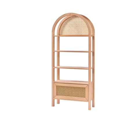 Kubbeli Hasırlı 80 cm Ahşap Salon Kitaplık Dolabı Cilasız Ham