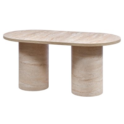 200 cm Oval Yemek Masası Silindir (8 Kişilik) MDFlam Traverten Desenli
