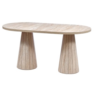 200 cm Oval Yemek Masası Line (8 Kişilik) MDFlam Traverten Desenli