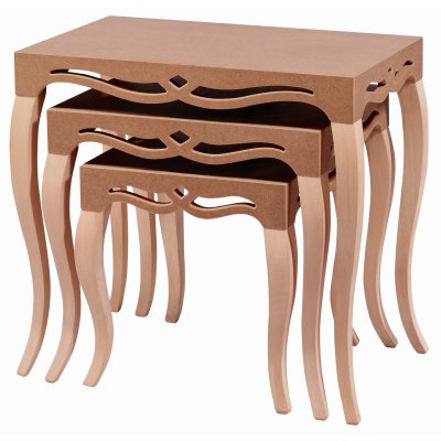 Dantelli Ahşap Ahşap Zigon Sehpa 3 Lü Ham Mdf