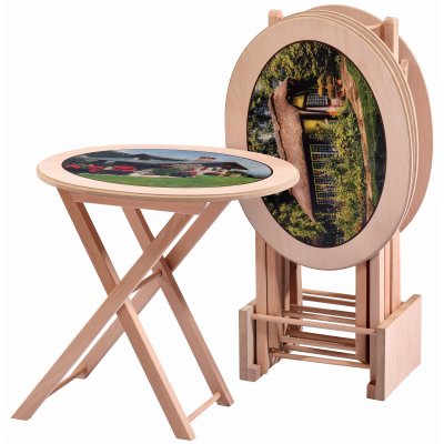Oval Resimli Çanta Zigon Sehpa Takımı Ahşap 4 Lü Ham No 54