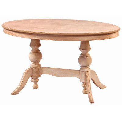 140 cm Oval Yemek Masası (4 Kişilik) Çift Baba Ayak - Ahşap Cilasız Ham