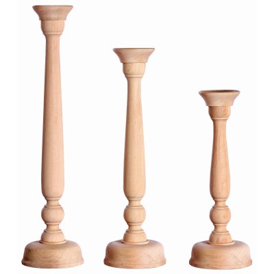 3'lü Set Dekoratif Ahşap Mumluk Şamdan Cilasız Ham