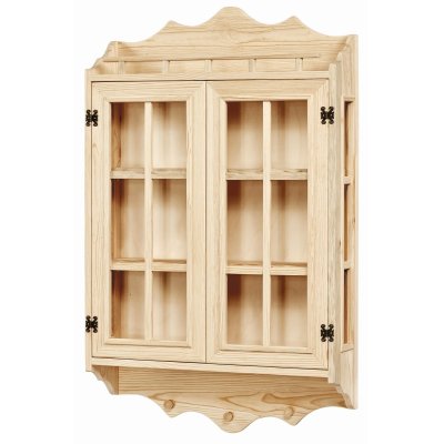 Camlı Kareli Şerbetlik Baharatlık 65 cm Ahşap Mutfak Duvar Tereği Dolabı Cilasız Ham