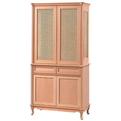 Lükens Hasırlı 95 cm Ahşap Mutfak Salon Vitrin Kaşıklık Dolabı Cilasız Ham