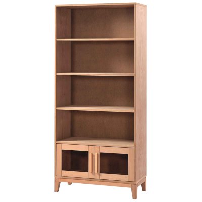Konik Kapaklı Raflı 90 cm Ahşap Salon Kitaplık Dolabı Cilasız Ham