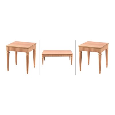 Stil Ahşap Orta Sehpa Takımı 3 Lü Set Ham 